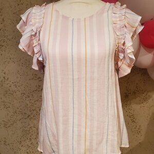 Striped Flutter Sleeve Top